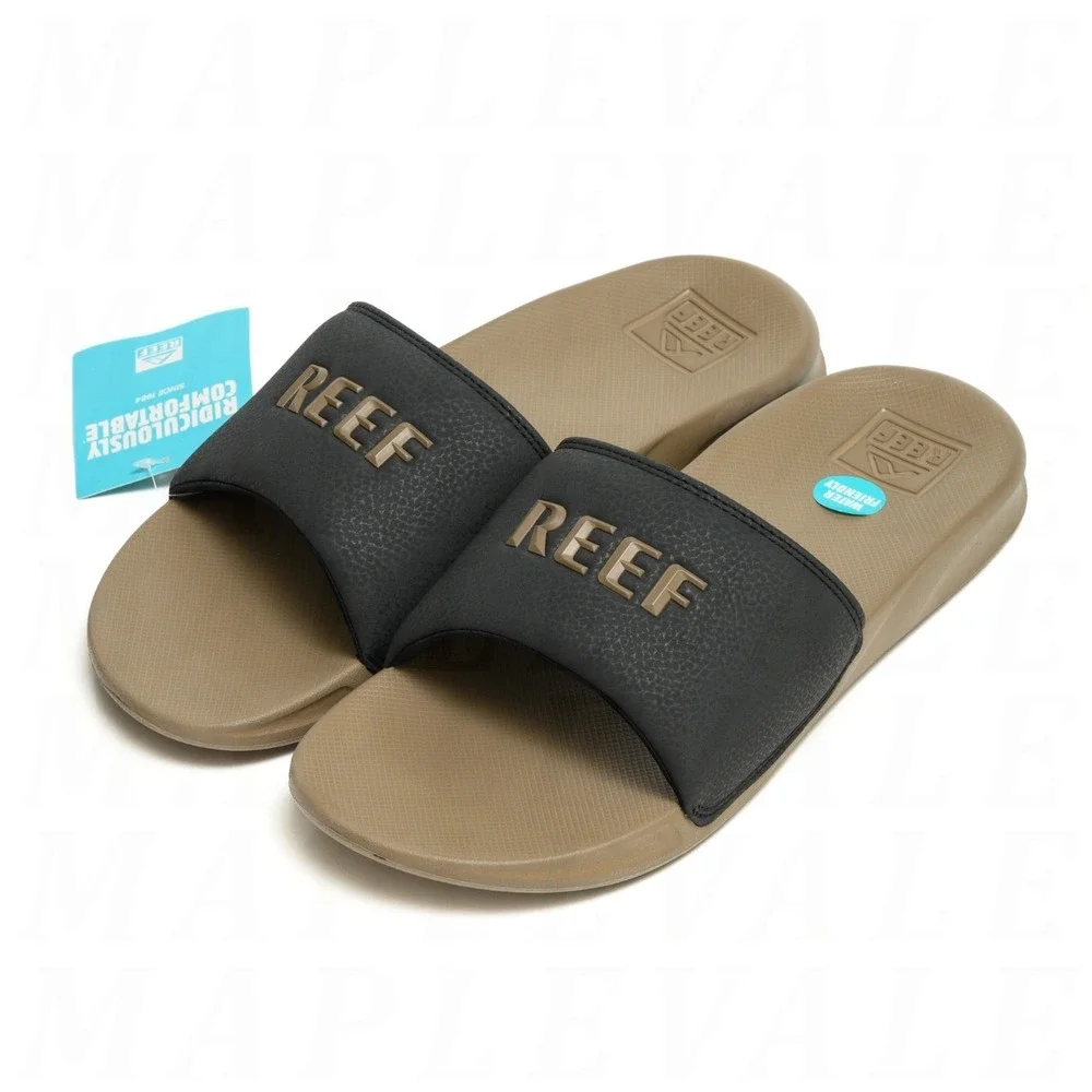 Reef One Slide Sandal - Men's Sz 8 - Black/Fossil Brown Beach Slides CJ5733 NWT